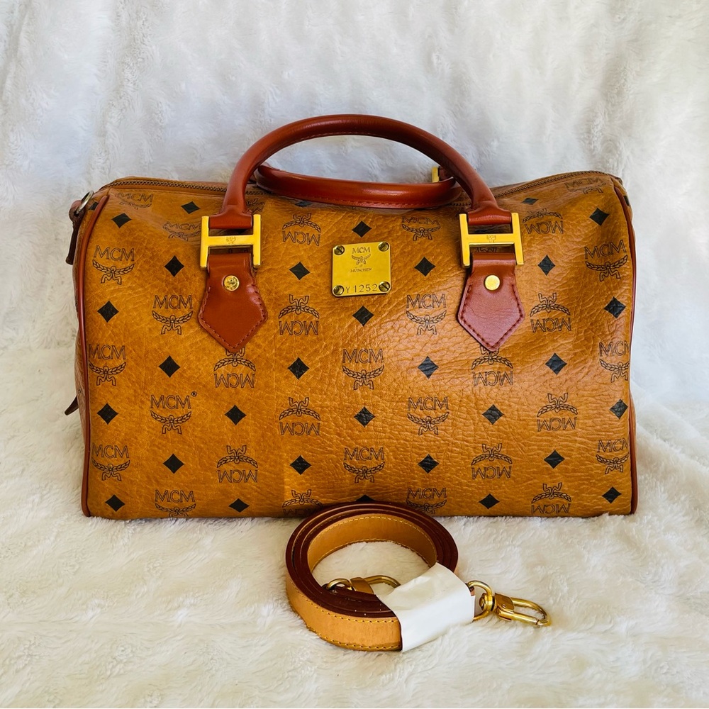 MCM BOSTON BAG VISETOS COGNAC VINTAGE with Generic Strap‼️LAST DROP‼️